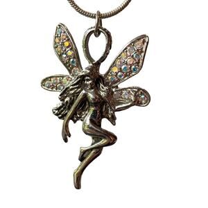 Fairy Vintage Kirks Folly Silver Crystal Wings "Queen Of The Fairies" Necklace